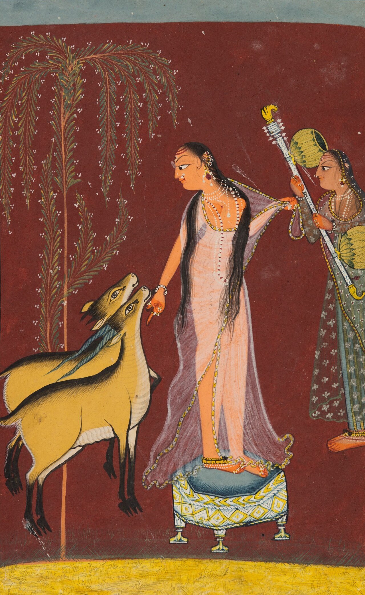 A lady holding a vina, from a Pahari painting of about 1710.