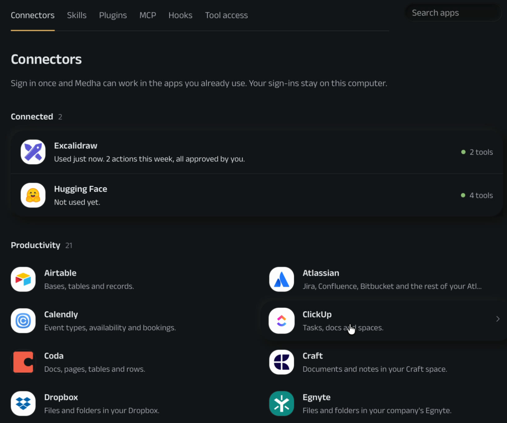 The Connectors page.