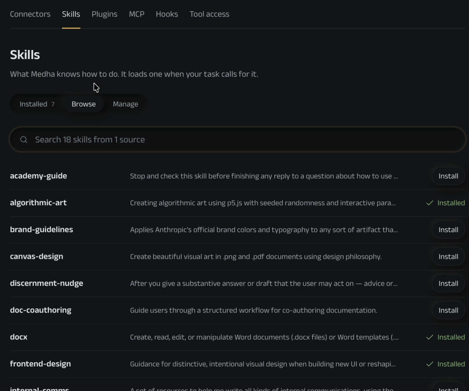 The Skills page.