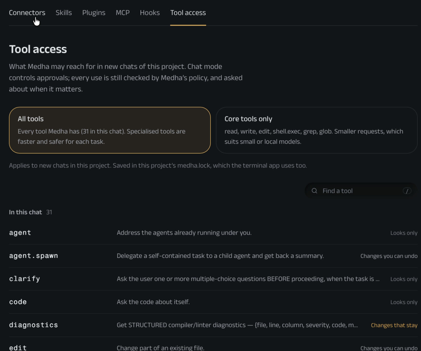 The Tool access page.